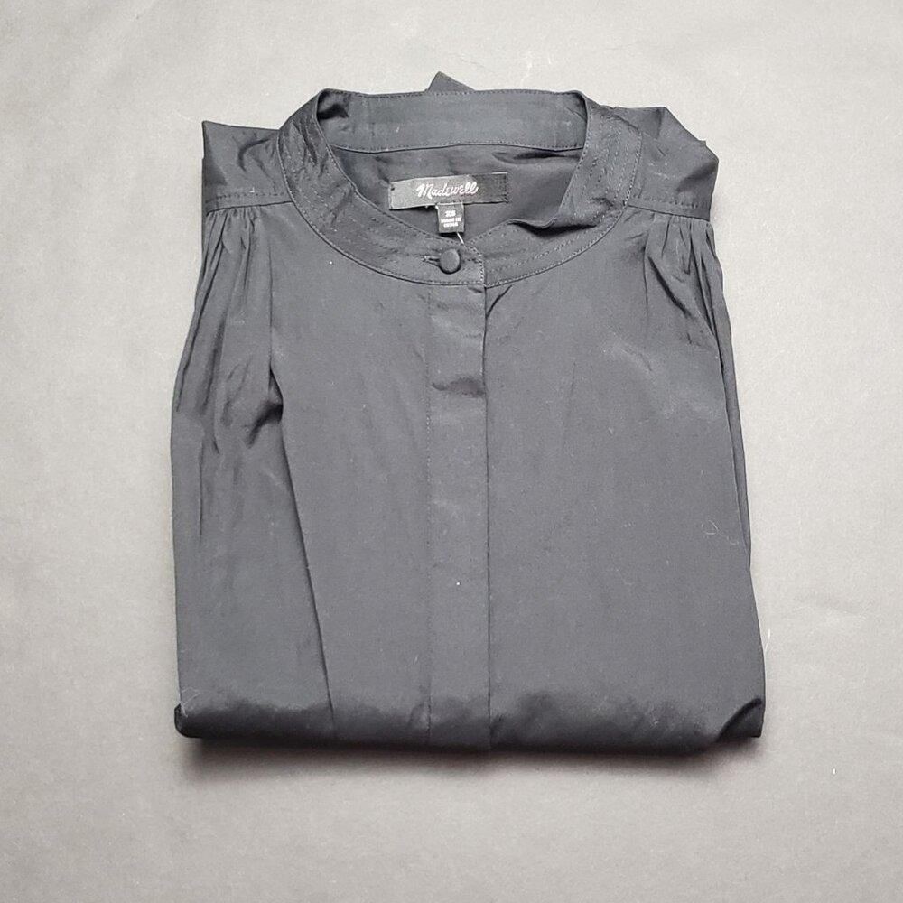 Madewell Poplin Shirred Button Up Shirt Womens XS Jet Black Blouse - Picture 16 of 16